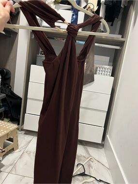 Zara One-Shoulder Knot Detail Brown Dress